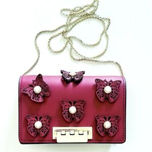 ZAC Zac Posen Earthette Pearl Butterfly Bellini Leather Red Crossbody Bag NWOT